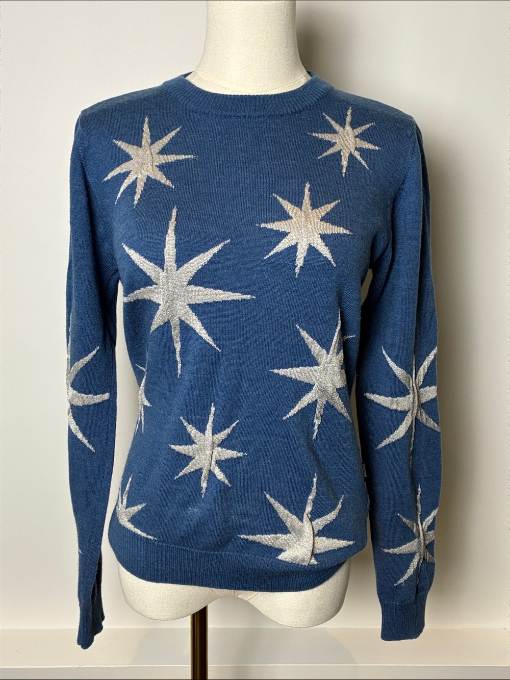 Moschino Blue Knit Top with Metallic stars